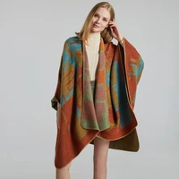 2021 cashmere scarves women luxury brand graffiti ponchos coat winter warm shawl wraps pashmina thick capes blanket femme scarf