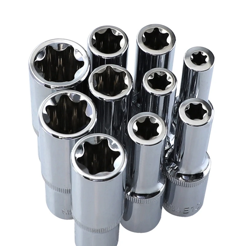 

10 Pcs Torx Socket Set Metric E-Shaped Star Allen Head Extended Plum Blossom Sleeve Wrench Spanner Universal Socket Tool
