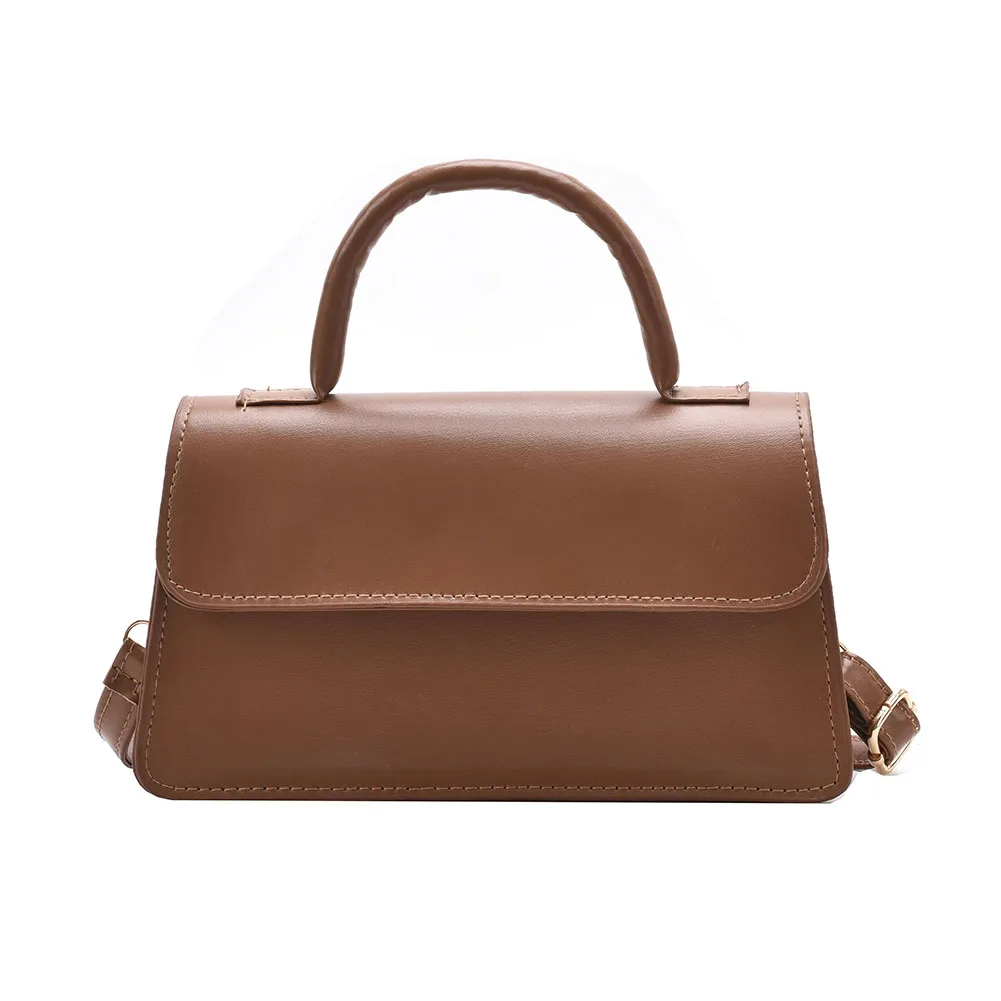 

PU Leather Solid Color Crossbody Shoulder Bag Ladies Vintage Top-handle Square Handbags Female Street Tote Purse
