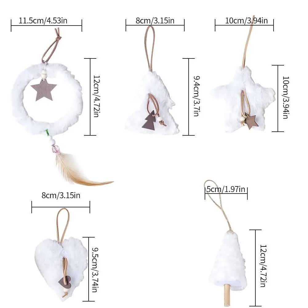 

5pcs Cute Plush Christmas Tree Love Heart Five Star Christmas Ornaments Hanging Decoration Pendant For Home Holiday Window