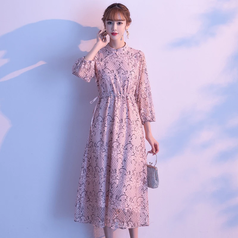 

Large size 2019 Autumn and winter cheongsam young girls Chinese style retro long elegant temperament dress