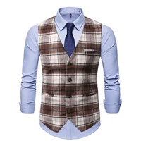 2021 autumn and winter new high quality mens plaid single breasted slim business casual mens vests