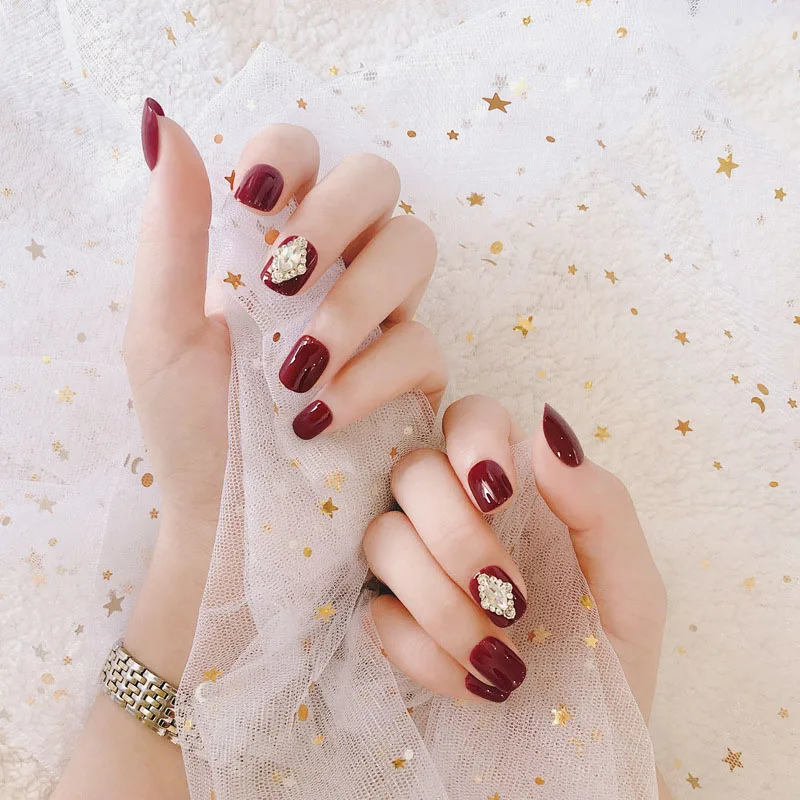 Искусственные ногти с полным покрытием винно-красные клеем | Красота и здоровье