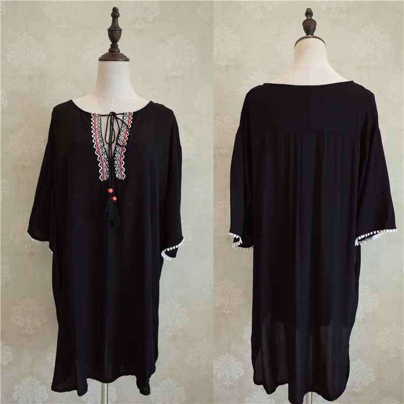 Хлопковое пляжное платье туника Пляжное Платье с вышивкой для женщин парео