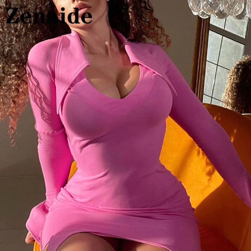 

Женское облегающее платье Zenaide, черное Повседневное платье-рубашка с разрезом, V-образным вырезом и длинным рукавом для вечерние, Осень-зима ...