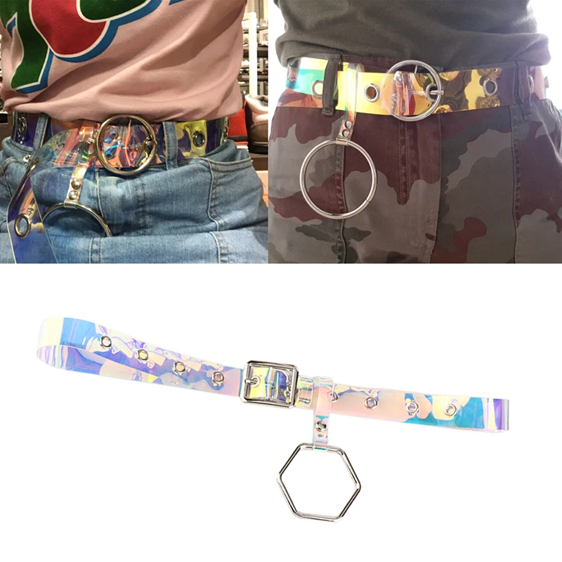 

Fashion Transparent Rainbow Women Belt Punk Clear Color Buckle Wide Waist Circle Invisible Lady Pants Belt Waistband
