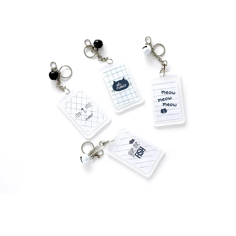 

Cartoon Transparent Card Holder Keyring Sleeve Set Bank Card ID Card Bus Card holder Case Bag with Bell Chain Gift For Friend