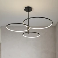 minimalist black white led chandelier modern dining living room round rings lighting hanging fixures bedroom lobby new lamps