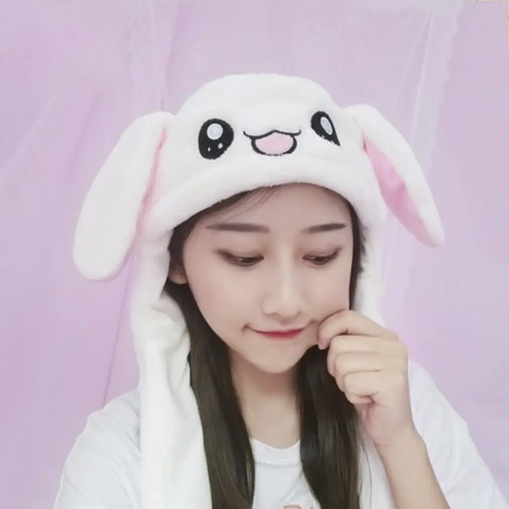 

Plush Moving Rabbit Ears Hat Funny Hand Pinching Airbag Magnet Soft Hat Controllable Long Ears Cute Animal Gift Rabbit Ear Hat