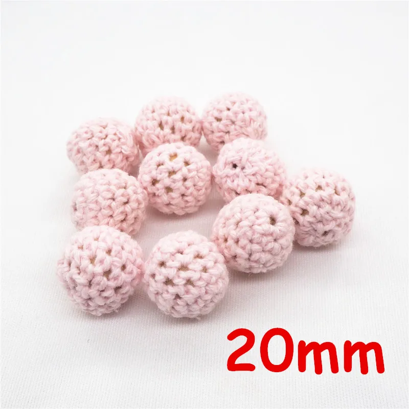 Pastel Pink Chenkai 50 шт. 16 мм 20 мм Круглый Вязание Хлопок крючком деревянные бусины шарики для DIY украшения для прорезания зубов ожерелье игрушка - Цвет: Pastel Pink