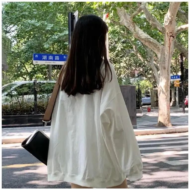 

Thin Cotton Sweater Women's 2021 Early Spring New Korean Student Loose Pullover Bottoming Shirt Solid Color Long-Sleeve Shirt