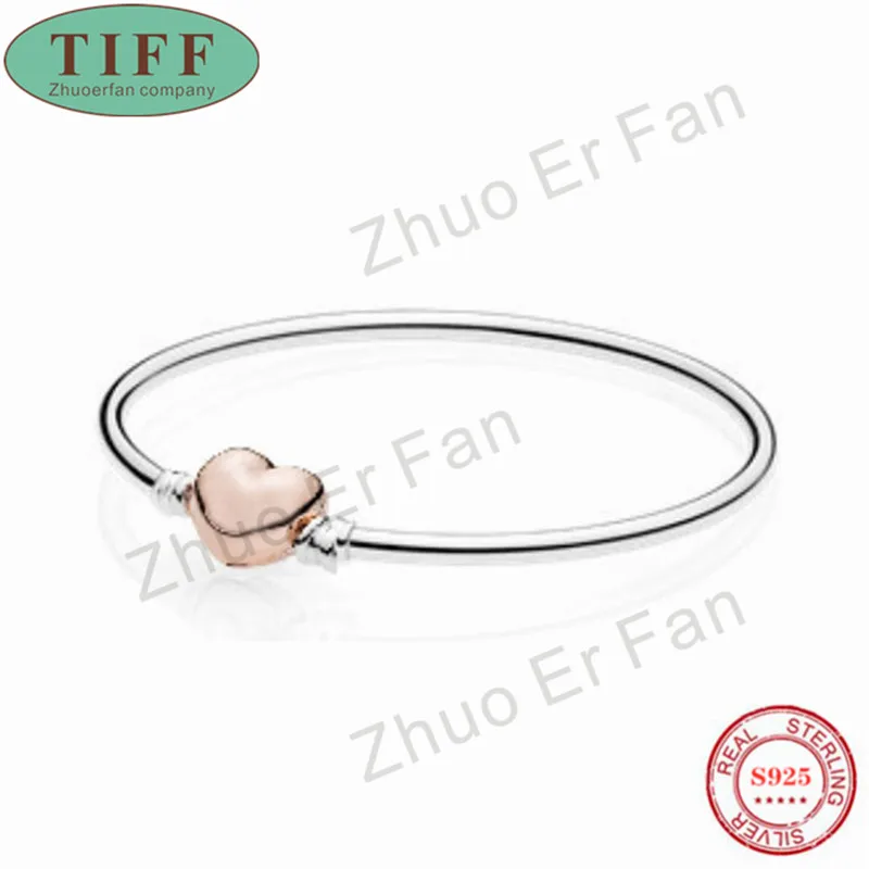 TIF pan 925 пробы серебряный браслет. Розовое золото сердце Застежка Шарм оригинальные ювелирные изделия Роскошные модные женские подарок