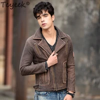 tcyeek 100 real leather jacket men autumn winter clothes streetwear motorcycle genuine cow leather coat mens leather jacket 08