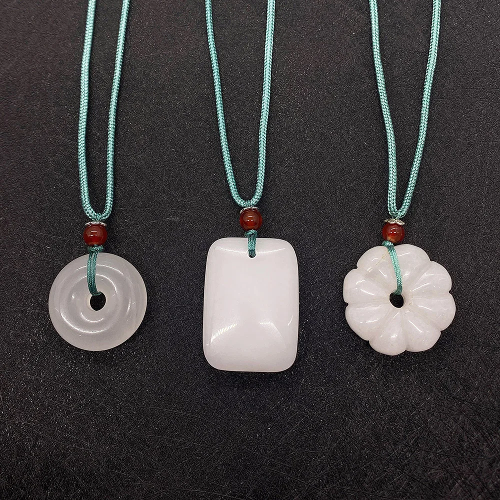 

Natural Stone White Jade Necklace Pendant Flower Shaped Beads White Donuts DIY Making Charm Jewelry Accessories Gifts