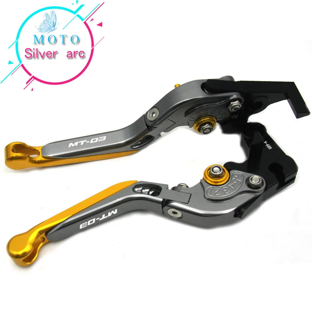 

!Logo(MT-03) Green+Titanium FOR YAMAHA MT-03 MT-03 2015-2017 CNC Adjustable Folding Extendable Motorcycle Brake Clutch Levers