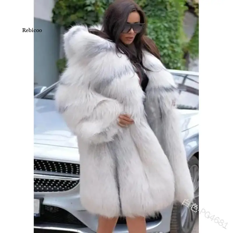 Women's Winter New Long Fur Collar Mid-Length Female Hood Collar Hooded Coat