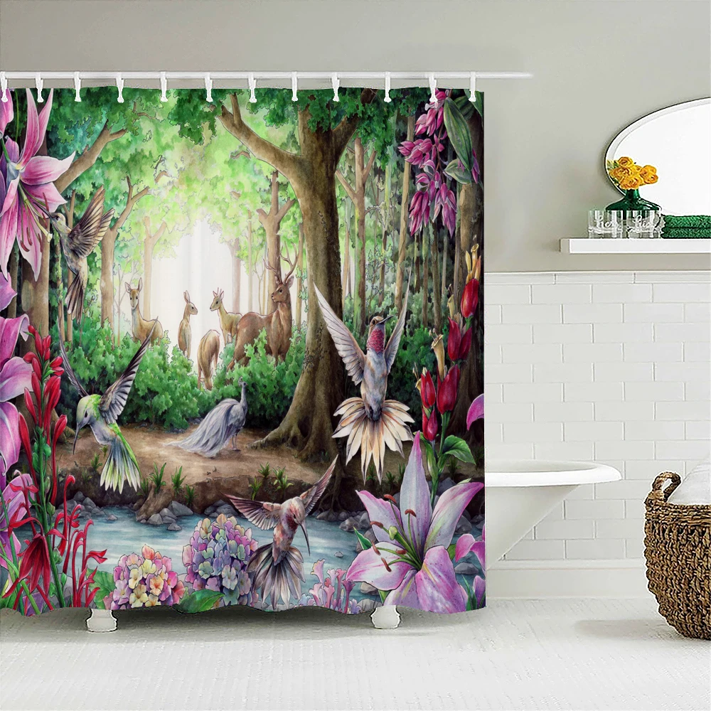 

3D Fresh Flower Shower Curtain Bath Curtains Bathroom Waterproof Polyester Bathtub Screen With 12pcs Hook 180 x180cm 180 x 200cm