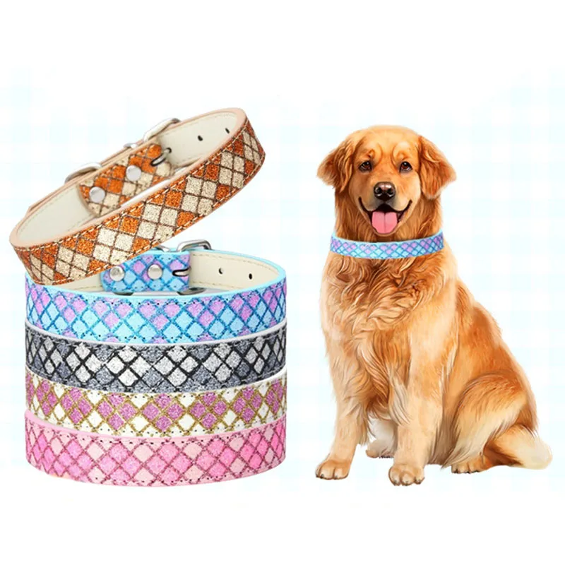 

Ошейник для маленьких и больших собак, ошейник из искусственной кожи для собак, регулируемый клетчатый ошейник для телефона