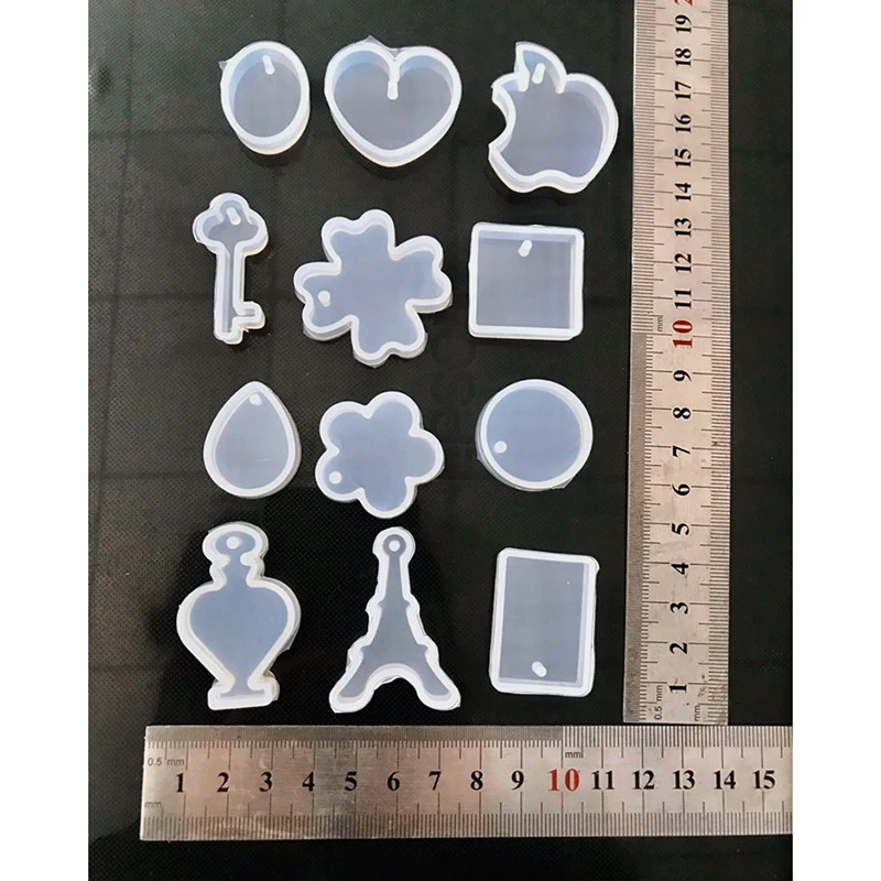 

12pcs/set Necklace And Keychain Crystal Epoxy Resin Jewelry Making DIY Pendant Silicone Mold Round Heart Drop Resin Mold