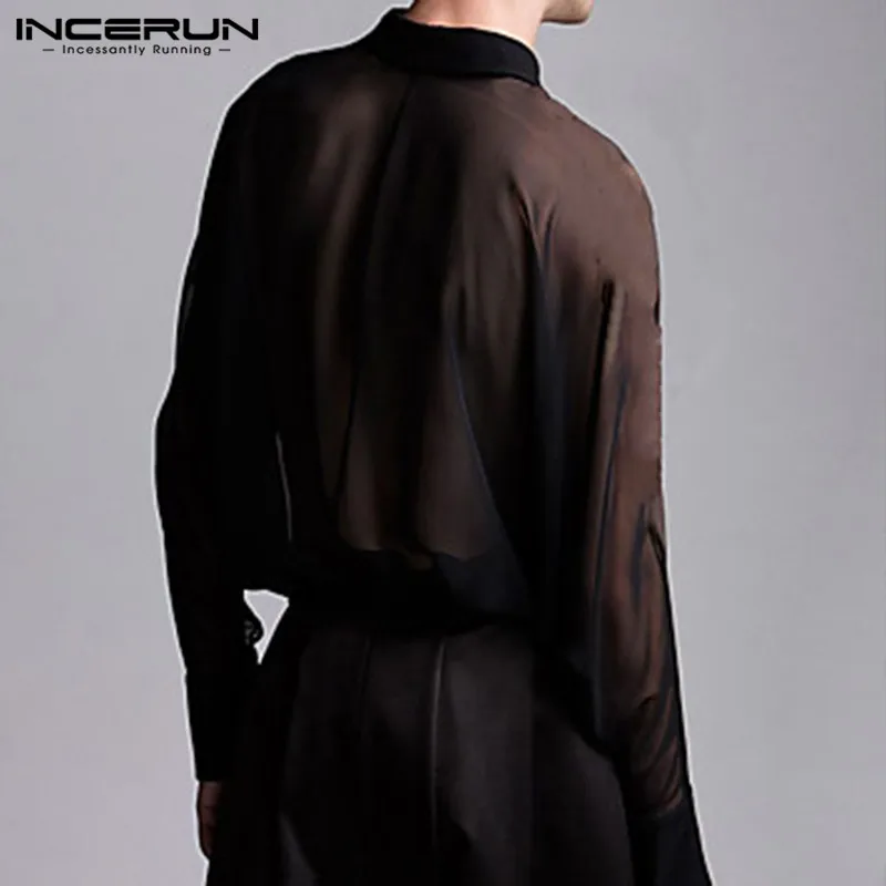 Рубашка INCERUN мужская с воротником длинным рукавом однотонная дышащая блузка на