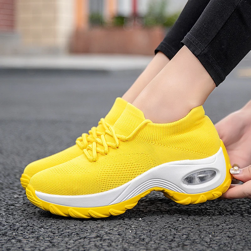 

Sneakers Women Flats 2021 Breathable Casual Shoes 6 Colors Wedges Mesh Sock Zapatos De Mujer