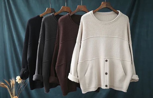 Autumn Sweater Women Retro Loose Knitting Pullovers 2019 New Ladies Tops O-Neck Long-sleeved Casual Vintage | Женская одежда