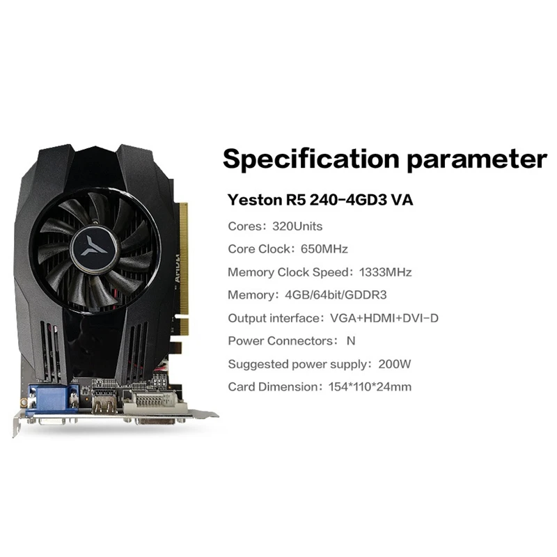 Видеокарта Yeston R5 240-4G D3 VA видеокарта DirectX 11 4 ГБ/64 бит 133 Гц 2 фазы низкое