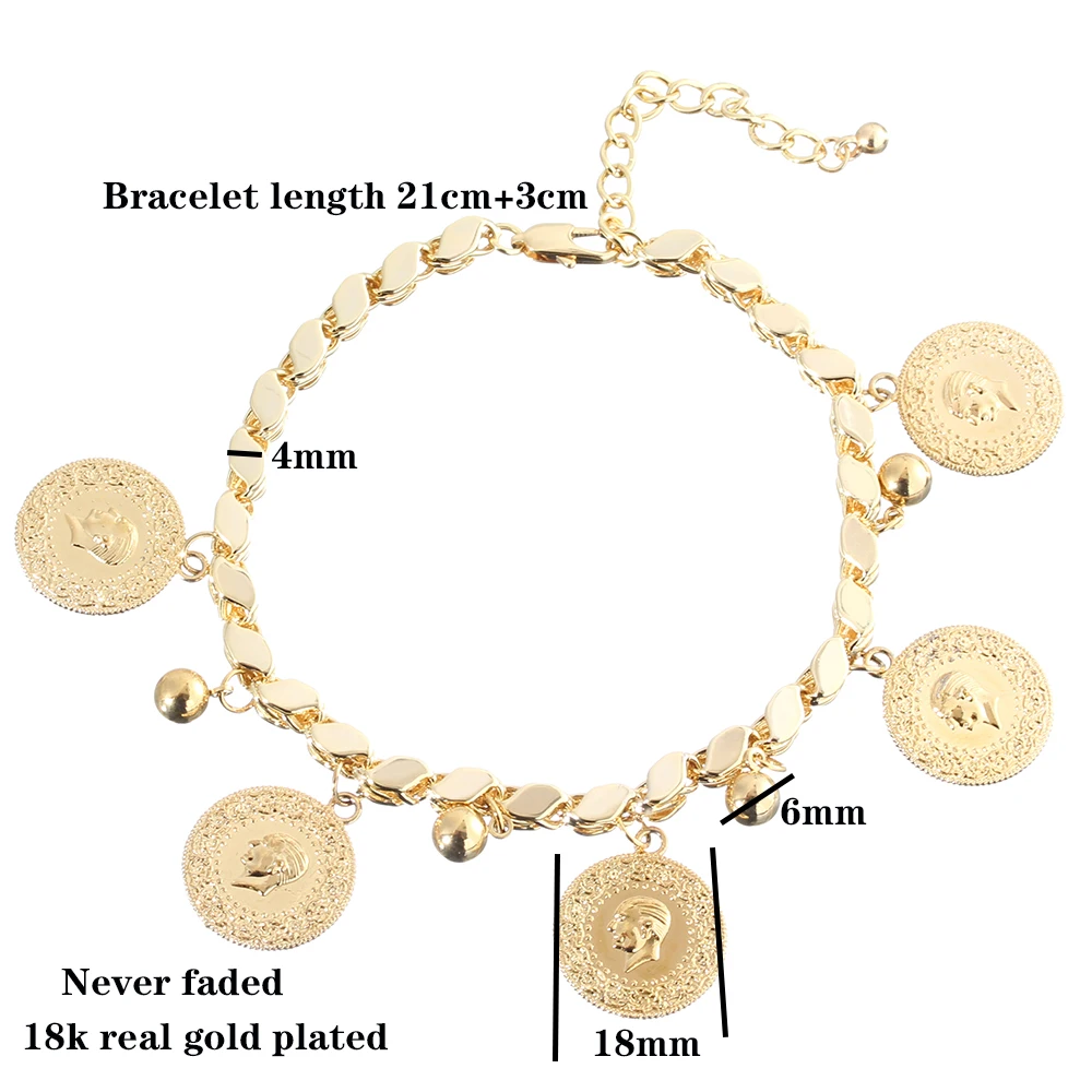 

Islamic Muslim Luxury Portrait Coin Bracelet Bohemian Vintage Lady Charm Bracelet Wedding Event Gift Gold Jewelry Wholesale
