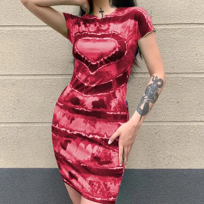 

Cnmyou 2021Spring and Summer new women's heart printing short sleeve dress