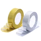 Лента с блестками и вышивкой, 25 ярдов, золото, серебро Шелковый Атласный органза, украшения для самодельного изготовления