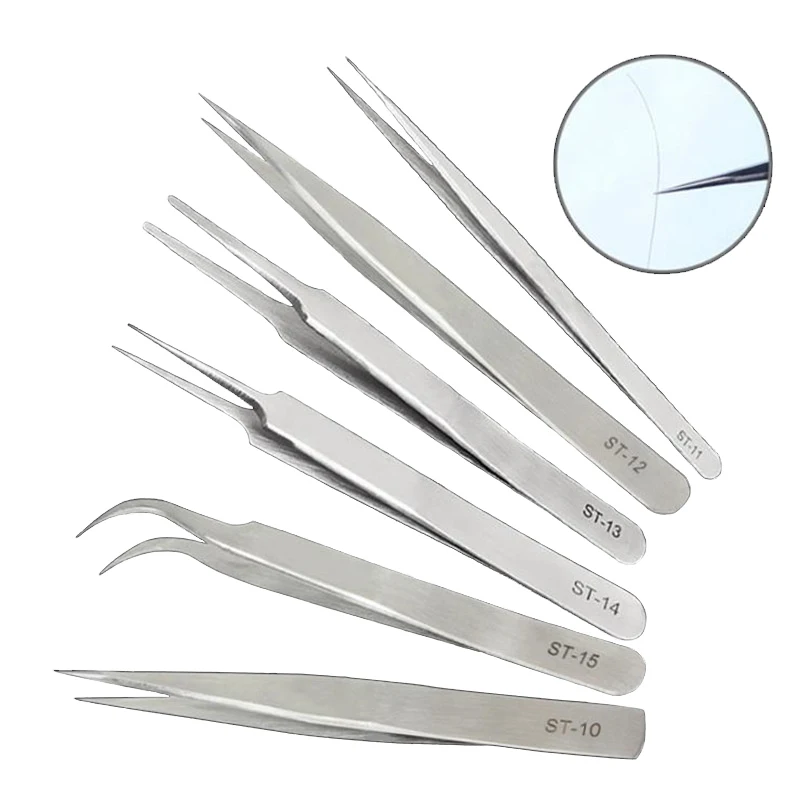 Профессиональные прецизионные стальные прямые изогнутые пинцеты для ресниц