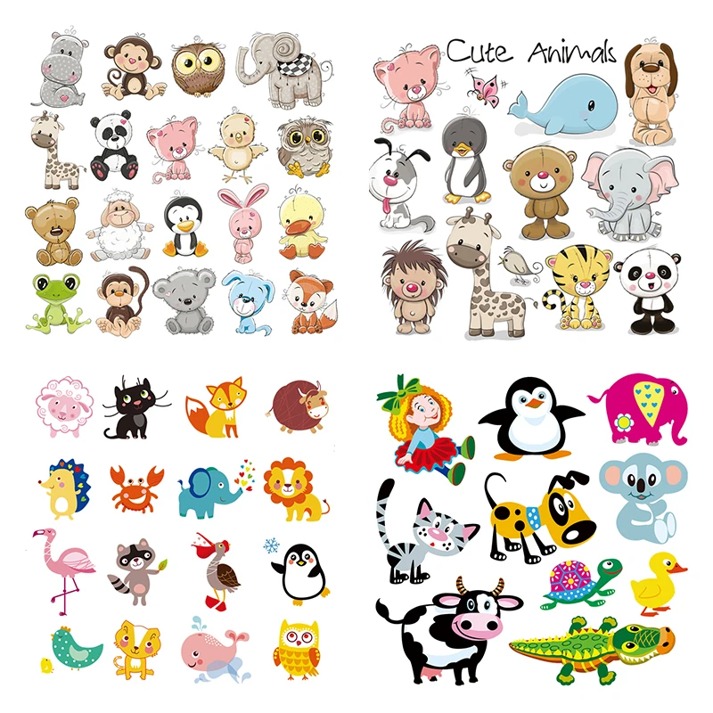 

Stickers Heat Transfer Parches Diy Easy Use Washable Patches Panda Giraffe Animals Stickers For Kids Clothing Patches