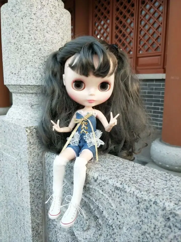 1 шт. Одежда для кукол Blyth милые голубые джинсовые кружевные штаны короткий