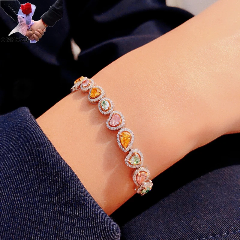 

OMHXZJ оптовая продажа BA201 Европейская мода изящный женский вечерние на день рождения свадьбу блестящий браслет из белого золота 18 карат с цир...