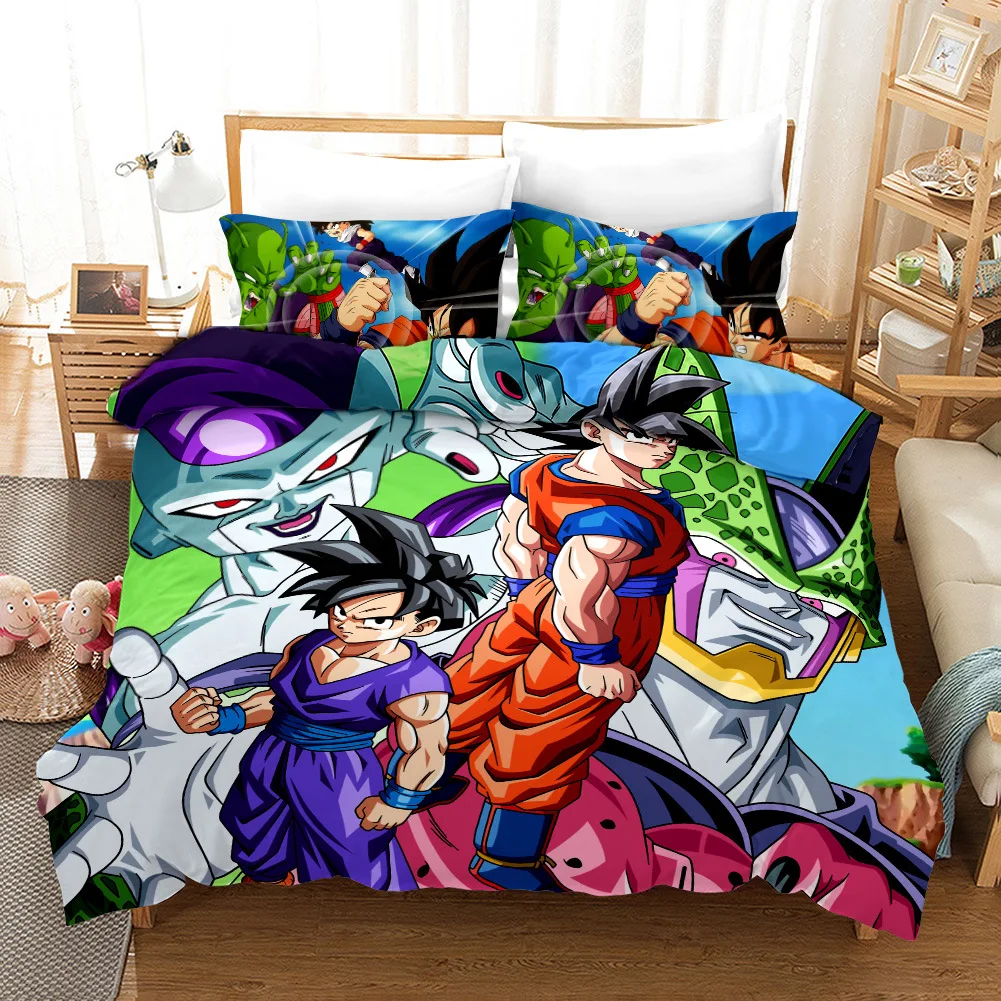Комплект постельного белья с 3D рисунком, с принтом Dragon Ball, детская кровать для взрослых, набор пододеяльников, набор пододеяльников, двуспальный размер, наволочки, одеяло, постельное белье