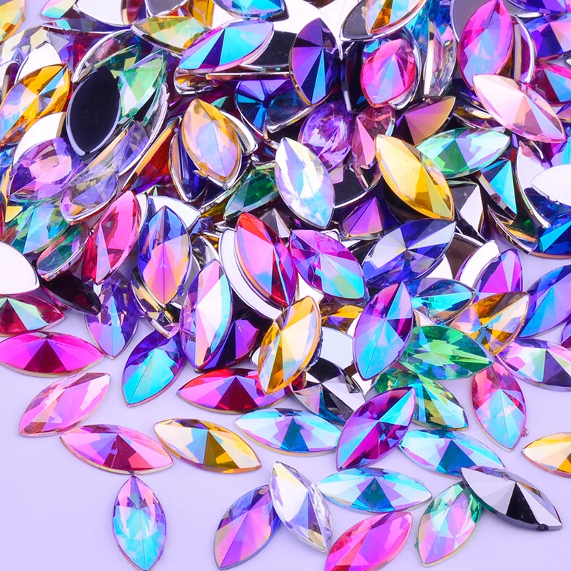 JUNAO 5*10 мм 7*15 мм, весь ассортимент Цвет Стразы ab Crystal аппликация с плоской задней частью из акрила с украшением в виде кристаллов страз, не сшиты стразами прекрасно подойдет к вечернему платью; ремесла