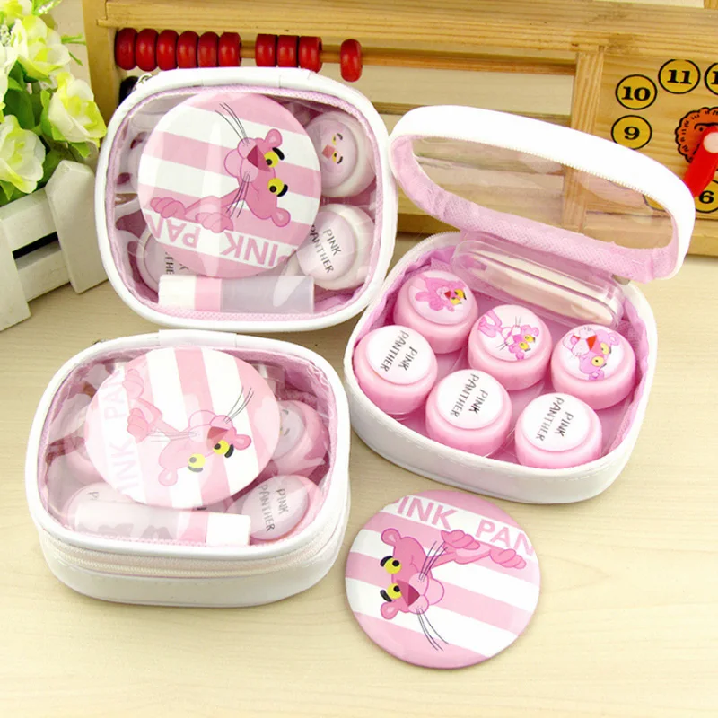 Милый розовый чехол для контактных линз с мультяшным рисунком простой