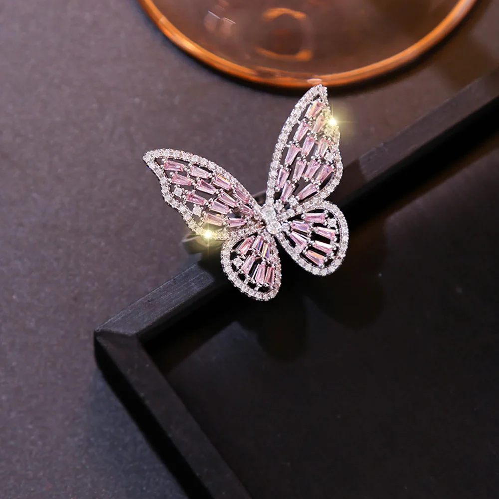 Новое роскошное супер сказочное Открытое кольцо с бабочкой кристаллами