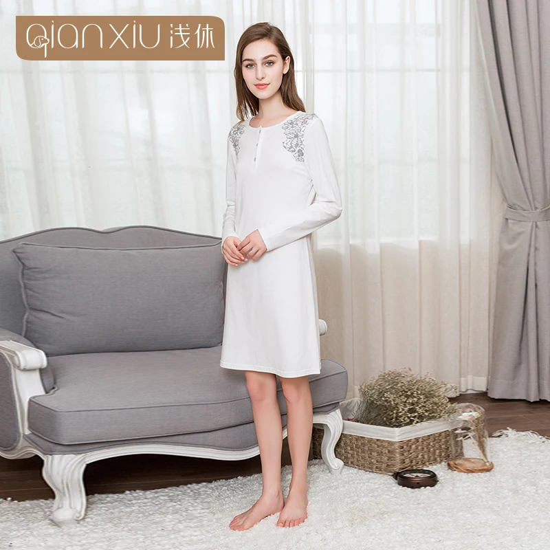 Qianxiu 2017 Осенняя Новая женская юбка для сна с цветочным узором Удобная дышащая 17101C