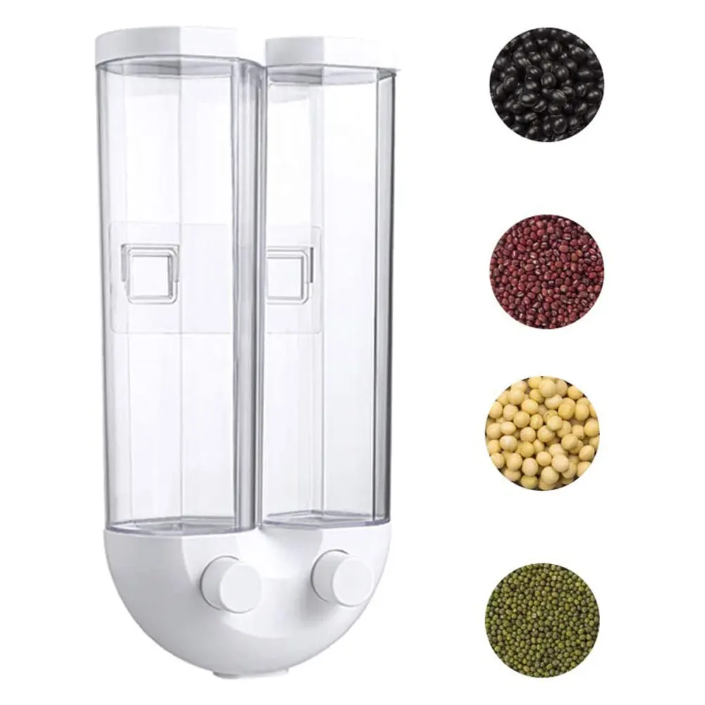 

Wall Mounted Press Cereals Dispenser 2 In 1 Grain Storage Box Dry Food Container Organizer Kitchen Accessories Tools 1300ML