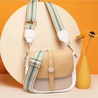 contrast color width shoulder strap saddle small bag pu leather shoulder bags for women 2021flap handbags and purses