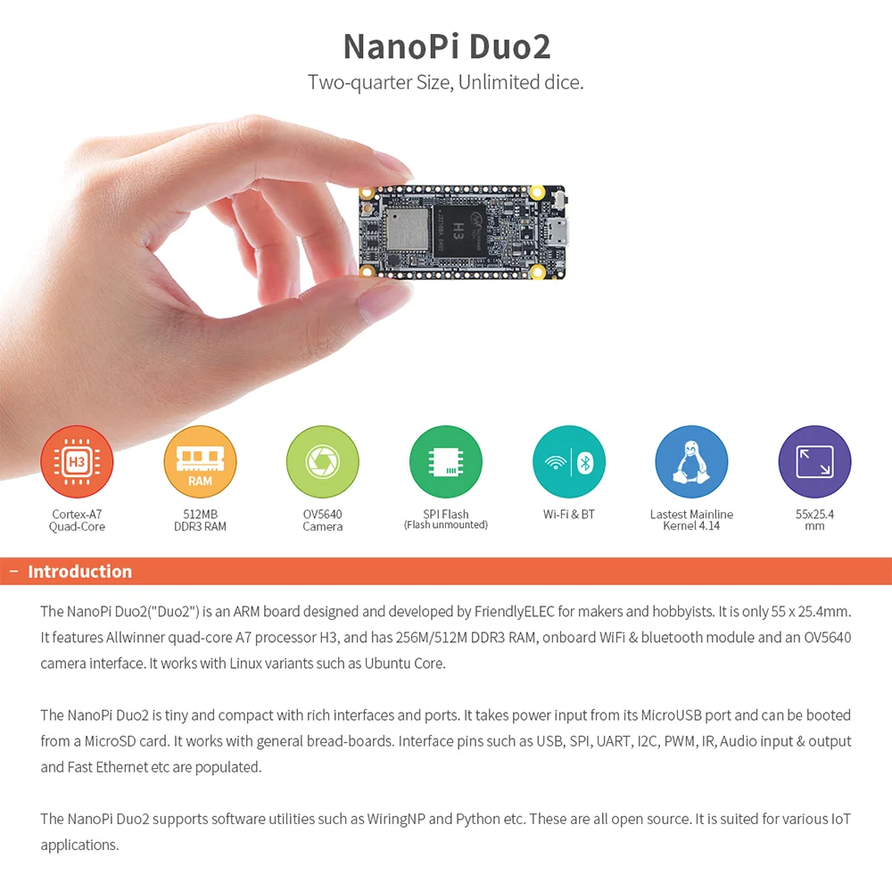 Модуль Smartfly NanoPi DUO2 512M Allwinner H3 Cortex-A7 Wi-Fi Bluetooth UbuntuCore светильник легкие приложения