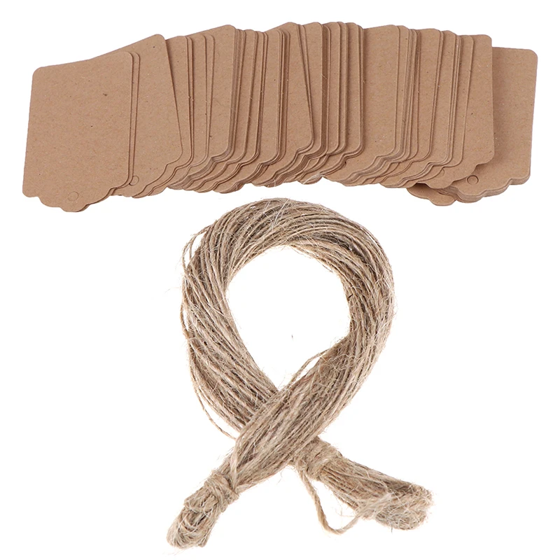 

100Pcs/Lot 3cmx5cm Gift Cards Blank Kraft Jewelry Price Label Kraft Paper String Price Tags With String 20m