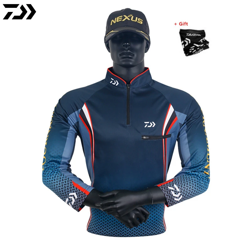 

Одежда для рыбалки DAIWA на молнии с V-образным вырезом, дышащие уличные спортивные рубашки для рыбалки, быстросохнущие солнцезащитные рыболо...
