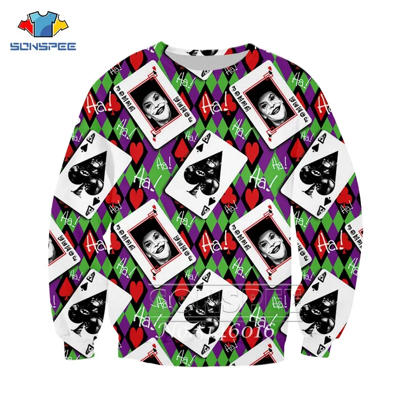 SONSPE Ha Clown Joker/забавная футболка с 3D принтом в виде игральных карт толстовка