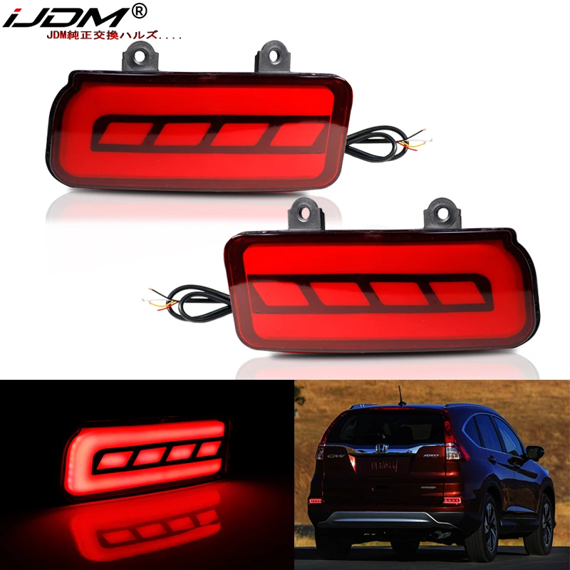 iJDM Car LED Bumper Reflector Lights For Honda CRV 2015-2016 Function as Tail,Brake & Rear Fog Lamps,Turn Light lamp  Red