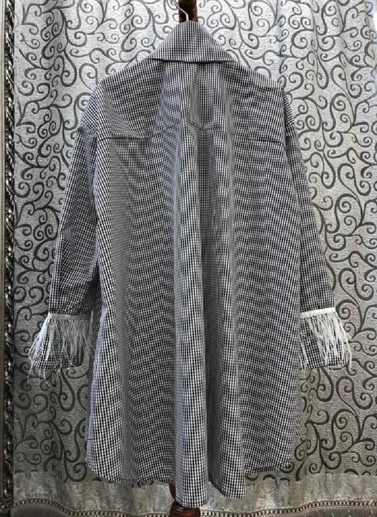 

Tassel Dress 2020 Summer Style Women Turn-down Collar Crystal Beading Deco Long Sleeve Casual Loose Long Shirt Dress Plaid