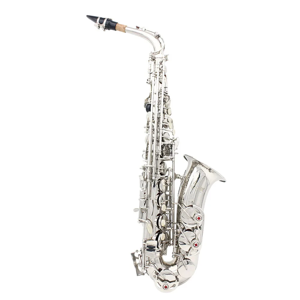 

Eb альт-саксофон латунный с серебряным покрытием профессиональный деревообрабатывающий инструмент E плоский саксофон с ремешком для чехла ...