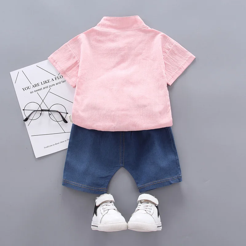 Children Cotton Out Clothes Summer Baby Boy Cartoon Printed T Shirt Denim Shorts 2Pcs/sets Infant Kid Fashion Toddler Tracksuits | Детская