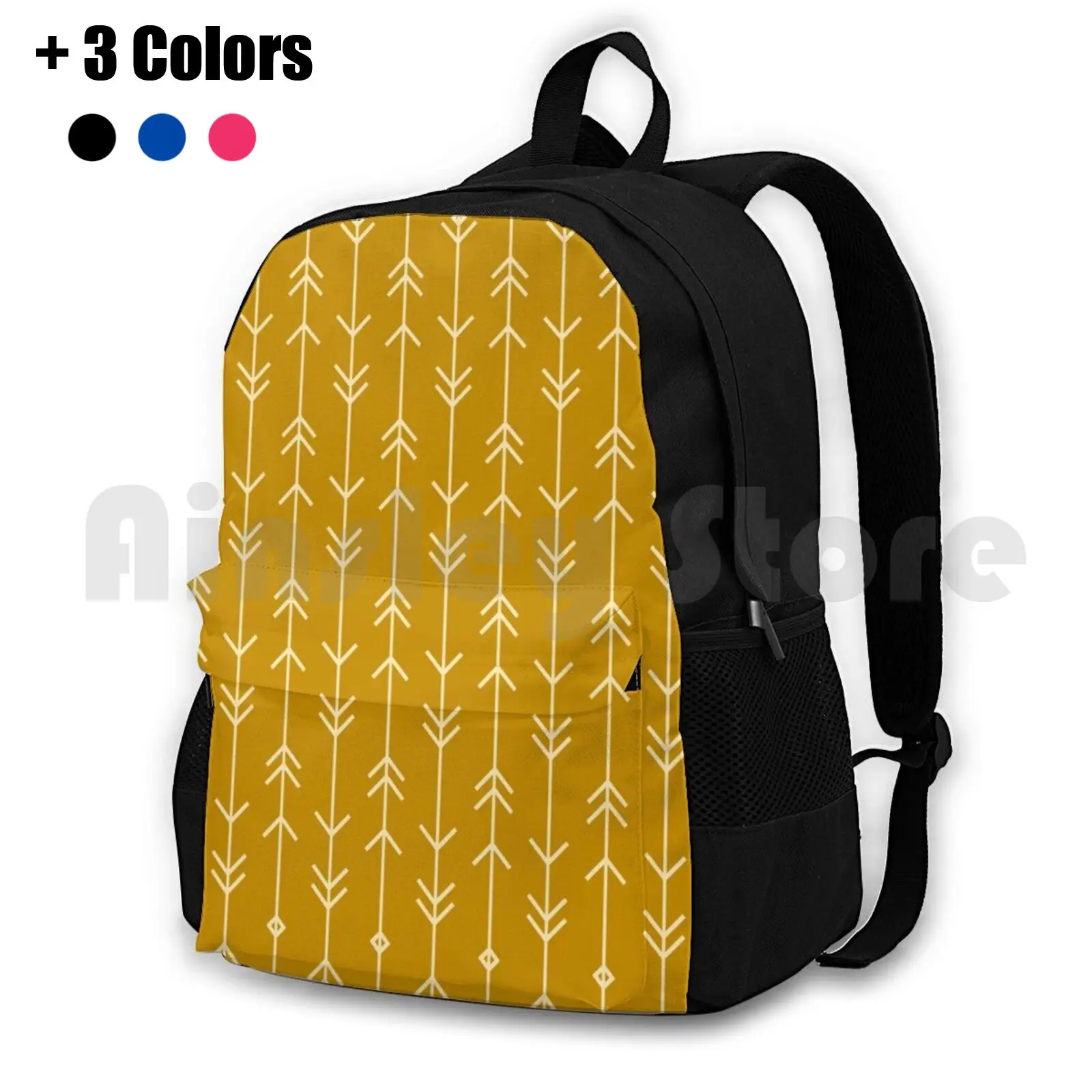 

Mustard Boho Arrows Outdoor Hiking Backpack Riding Climbing Sports Bag Mustard Yellow Vertical Lines Gold Minimalist Cool